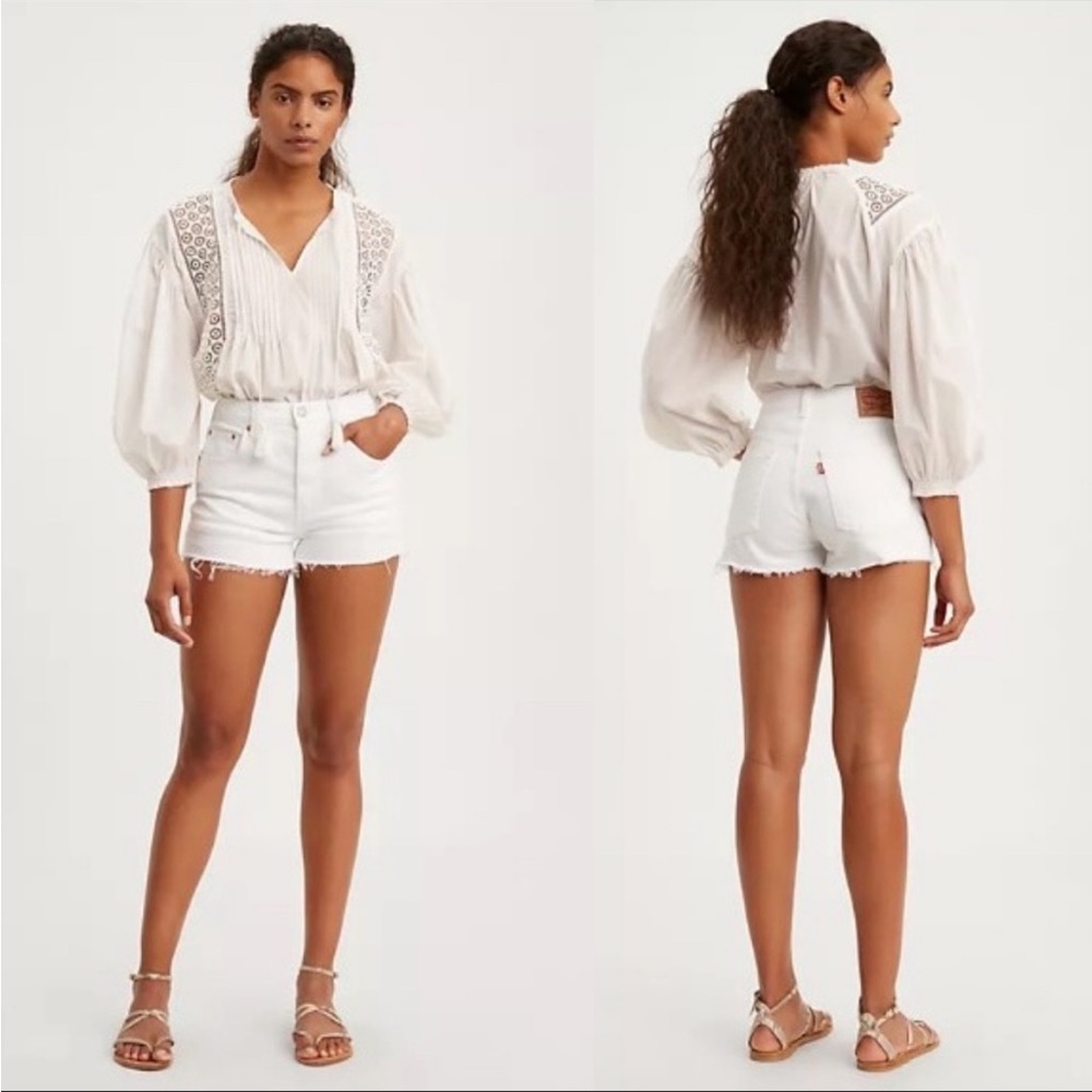 Levi's 501 Original White Denim Jean Cut Off High Rise Summer Shorts